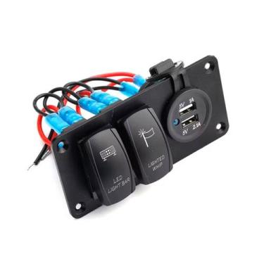 Imagem de Painel de Comando 2 Botões com 2 USB e LED Azul Para Barco - Genérica