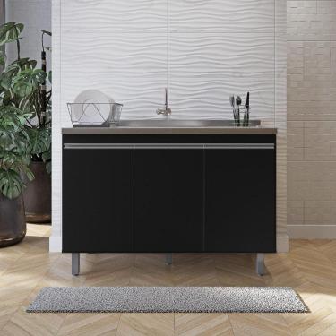 Imagem de Balcão Gabinete De Pia Sem Tampo 120cm 3 Portas Malu - Nathan Móveis Cor Preto