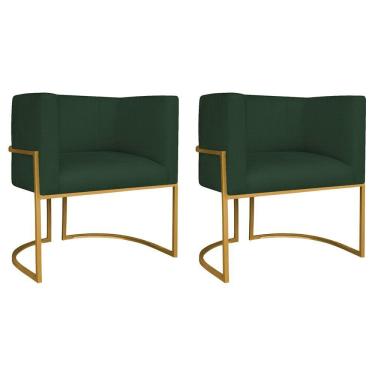 Imagem de Kit 02 Poltronas Decorativas Luna Base De Ferro Dourado Linho Verde