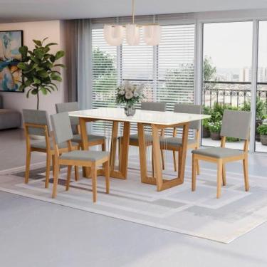 Imagem de Conjunto Sala de Jantar Dora em Madeira Maciça 6 Cadeiras Boucle Cinza