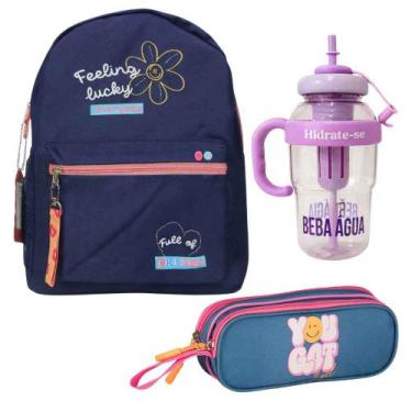 Imagem de Kit Escolar Mochila + Estojo + Garrafa 1300ml Original Clio -