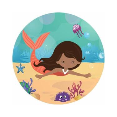 Imagem de Painel De Tecido Sublimado Redondo Fundo Do Mar Menina Sereia C/Elásti