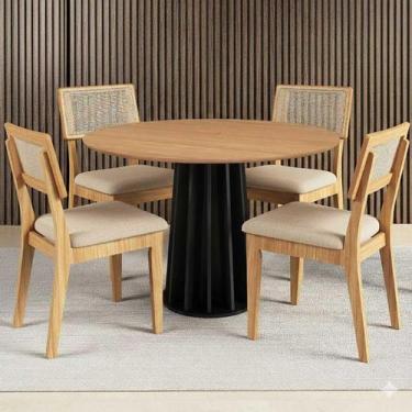 Imagem de Mesa Jantar Redonda 105cm com 4 Cadeiras Estofadas 100% MDF - Casa Lar