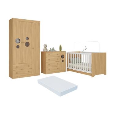 Imagem de Quarto De Bebê Completo Berço Americano 3 Em 1 Colchão Pirulito Multimóveis MP4637 Madeirado