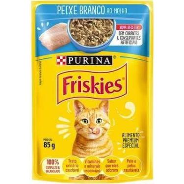 Imagem de Sachê Friskies para gatos adultos sabor peixe branco ao molho 85g.