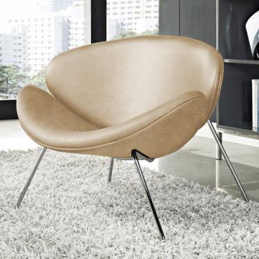 Imagem de Poltrona Trevo Couro Natural Bege Base Cromada