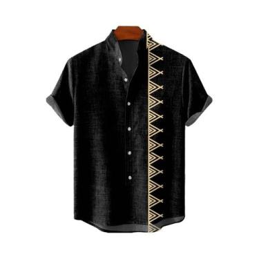 Imagem de Camisa Havaiana Masculina Com Estampa Étnica, Manga Curta, Casual, Est