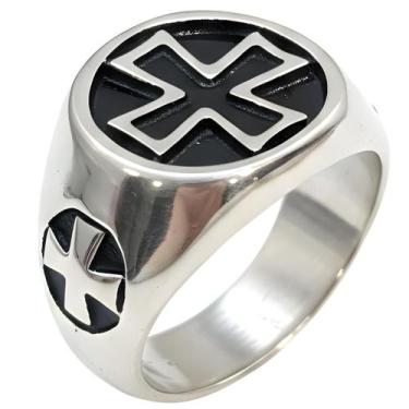 Imagem de Anel Masculino Cruz Malta Cavaleiro Hugues Templário Em Aço - Euro Imp