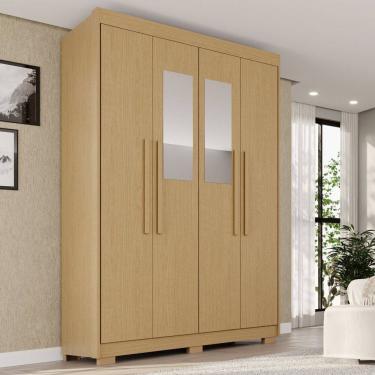 Imagem de Guarda-roupa com Pés e Espelho 4 Portas 3 Gavetas 100% Mdf Veneza Jequitiba