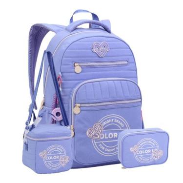 Imagem de Kit Mochila Costas Color Up Lancheira Estojo Glitter Juvenil Cor:Lilás
