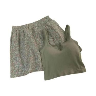 Imagem de Conjunto De Pijamas De Algodão Com Estampa De Flor Esmeralda Sexy E Fo