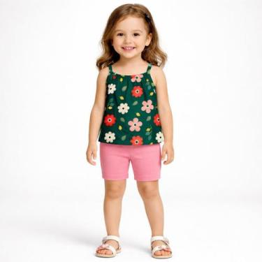 Imagem de Conjunto Kyly Infantil Menina Blusa Estampada e Ciclista Lisa Verão Mo