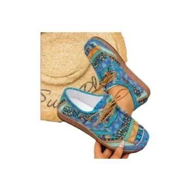 Imagem de Tênis Casuais Femininos De Lona Estampada Com Plataforma Plana, Estilo