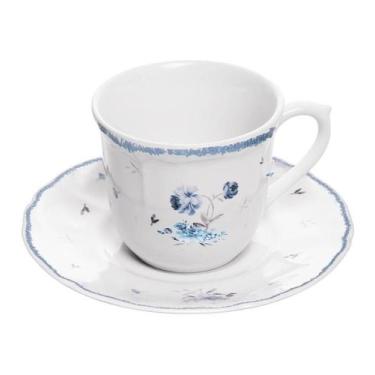 Imagem de Xícara Avulsa 90ml de Café com Pires Florescer Azul Cerâmica - Wolff