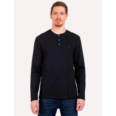 Imagem de Camiseta Aramis Masculina Manga Longa Gola Portuguesa Suedine Preta-Masculino