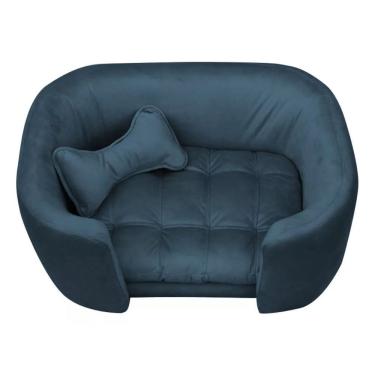 Imagem de Cama Pet Poltrona Baby Hanna Veludo Enchimento Fibra Siliconada Azul Divino Decor
