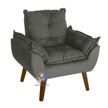 Imagem de Poltrona Decorativa Glamour Com Apoio Para os Pés Suede Veludo Light Cinza SMF Decor