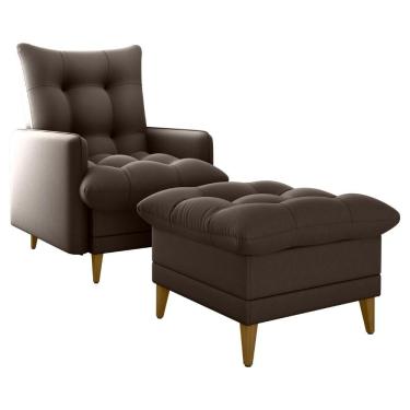 Imagem de Poltrona De Amamentação Com Puff Montreal Reclinável Veludo Light Marrom Milani Movelaria