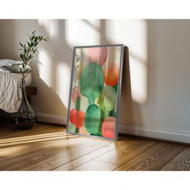 Imagem de Quadro Decorativo Brisa de Outono Abstrato Geométrico Retangular 60x90CM em Canvas com Moldura Caixa e Vidro Branco