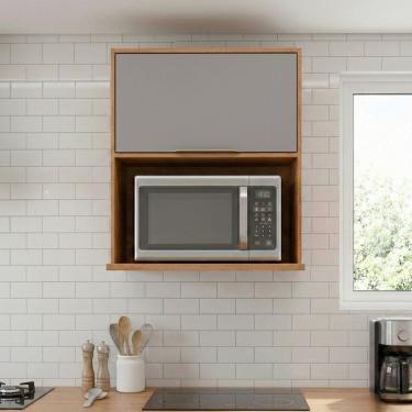 Imagem de Armário Aéreo 1 Porta 80cm Microondas Brilhante Celeste Cinamomo/Platina