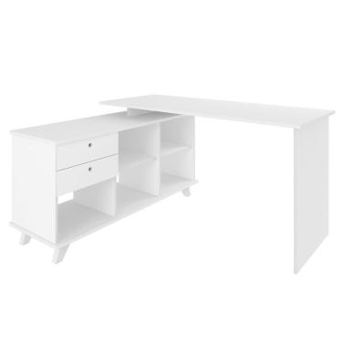 Imagem de Mesa Escrivaninha em l Golden 2 Gavetas com Nichos MDF 145 cm Branco para Escritório Ou...