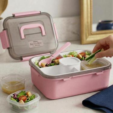 Imagem de Kit Saladeira Marmita Dois Niveis Com Talheres Bento Capacidade 1,1 Li