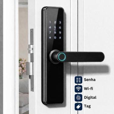 Imagem de Fechadura Eletrônica Digital Biométrica Wi-Fi Cartão Com Visor Vidro H