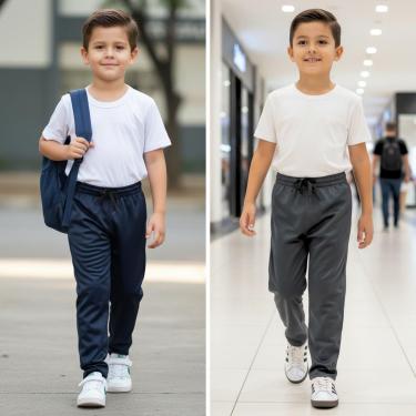 Imagem de Kit 2 Calça Helanca Flanela Infantil Juvenil Uniforme Escola-Masculino