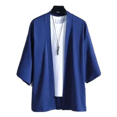 Imagem de Kimono Cardigã De Verão 3XL Em Cor Sólida Para Homens E Mulheres, Traj
