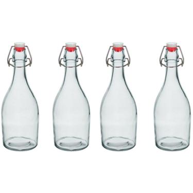 Imagem de KIT 4 GARRAFA ÁGUA SUCO LEITE HOME&CO COM TRAVA NA TAMPA VIDRO 500ml 26x9x9cm TRANSPARENTE