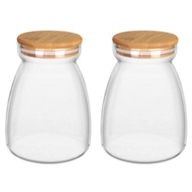 Imagem de KIT 2 POTES MANTIMENTOS HOME&CO COM TAMPA BAMBU BOROSSILICATO 1,1L 15x8x8