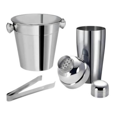 Imagem de Kit Bar Coqueteleira Balde E Pegador De Gelo Aço Inox Drinks - Kadê