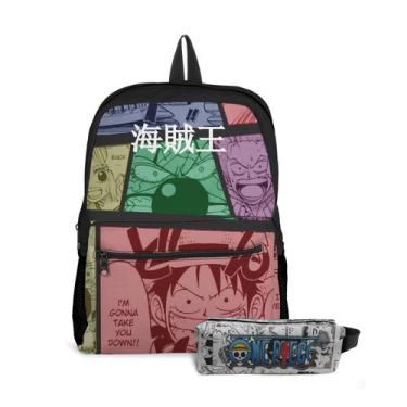 Imagem de Kit Mochila com Bolso e Estojo Escolar Infantil One Peace Menina e Men