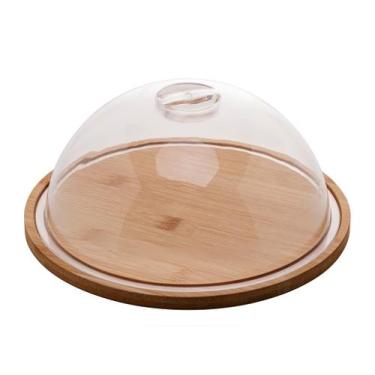 Imagem de Prato Porta Queijo Redondo Queijeira de Bambu com Tampa 23,5x10,5cm Ly