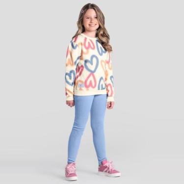 Imagem de Conjunto infantil menina em moletom de corações Brandili, 10, Bege cla