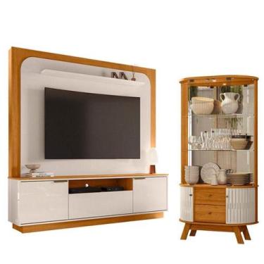Imagem de Estante Home Theater Nilo Sem Pés Com Cristaleira Moss Cinamomo Off Wh