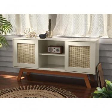 Imagem de Rack Buffet Com Duas Porta De Correr Bali Pés Em Madeira Off White - M