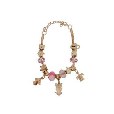 Imagem de Pulseira Berloque Prateada E Dourada Feminina De Pedras - Scilla