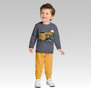 Imagem de Conjunto Infantil Menino Blusa Meia Malha Calça Moletom Confortável Mo