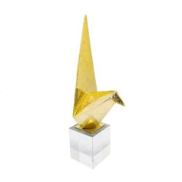 Imagem de Enfeite Passaro Origami Resina Dourada Base Cristal Luxo - LUXdécor
