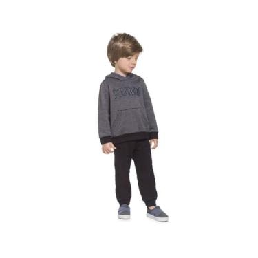 Imagem de Conj. Infantil Moletom Flanelado Com Capuz Azul Marinho Mundi Menino 1