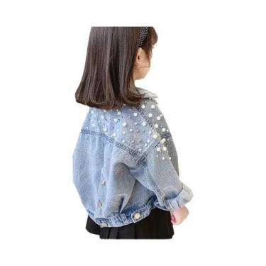 Imagem de Jaqueta De Jeans Com Manga Longa E Pérolas Para Meninas De 3 a 10 Anos