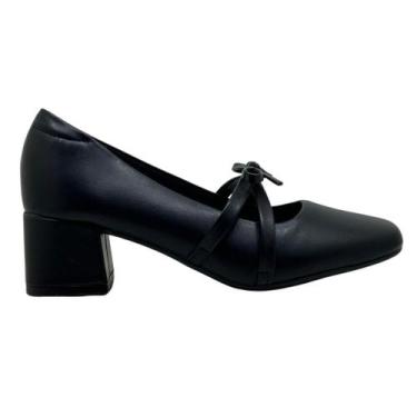 Imagem de Sapato Scarpin Feminino Moleca Salto Medio Grosso 5822.101, 37, Preto