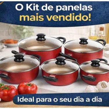 Imagem de Jogo de Panelas Antiaderentes CJ 05 Panelas com Tampa de Vidro e Alças