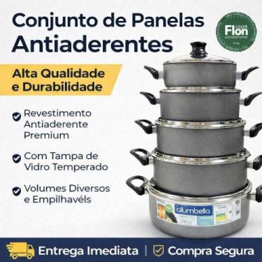 Imagem de Jogo de Panelas Antiaderentes CJ 05 Panelas com Tampa de Vidro e Alças