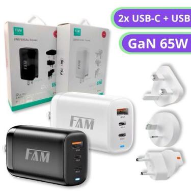 Imagem de Fonte / Carregador de Viagem 3 em 1 - 65W USB + Dual PD - FAM - FCA-TR