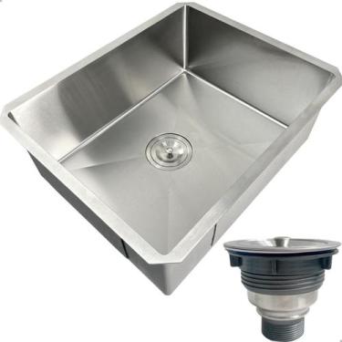 Imagem de Cuba Inox Gourmet 50x40 Quadrada De Embutir Bancada E Valvula Higiênic