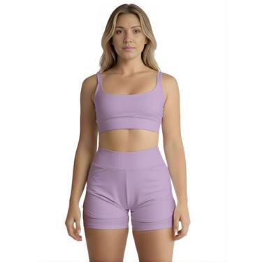 Imagem de Conjunto de Short Duplo Fitness Academia Treino Feminino Cor:LilasTama