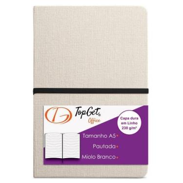 Imagem de Caderneta Linen 14x21cm 96 Fls Pautadas - TopGet, Bege e Preto