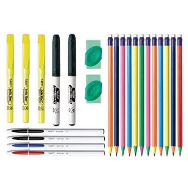 Imagem de BIC Kit para estudantes, itens essenciais para escrita escolar, 23 unidades – Inclui canetas esferográficas, lapiseiras, borrachas, marcadores, marcadores apagáveis a seco